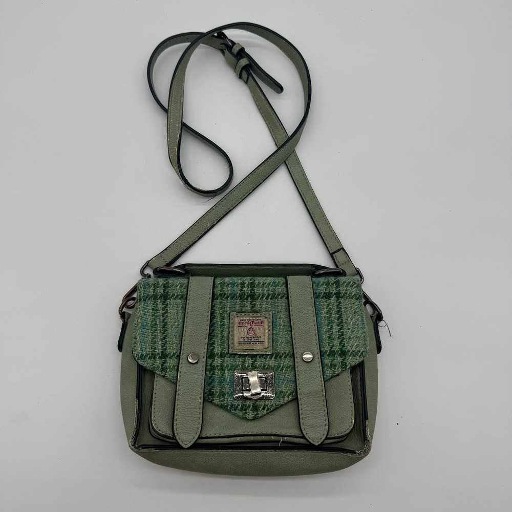 Islander Harris Tweed Green Plaid Crossbody Bag Satchel Faux Leather Fair